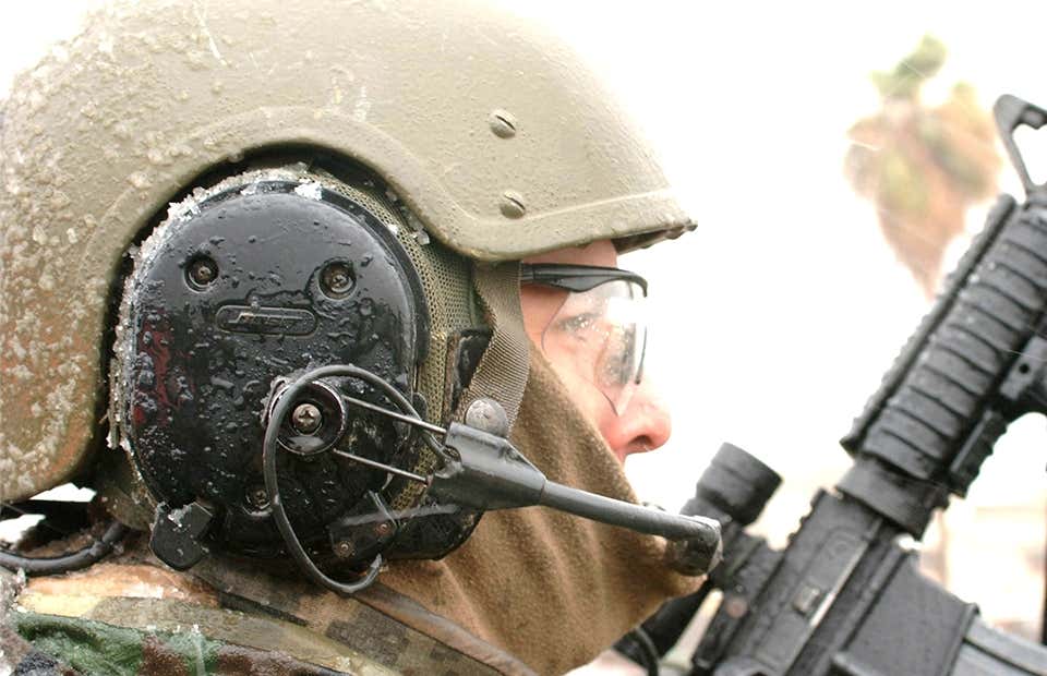 soldier wearing a Bose Combat Vehicle Crewman Headset