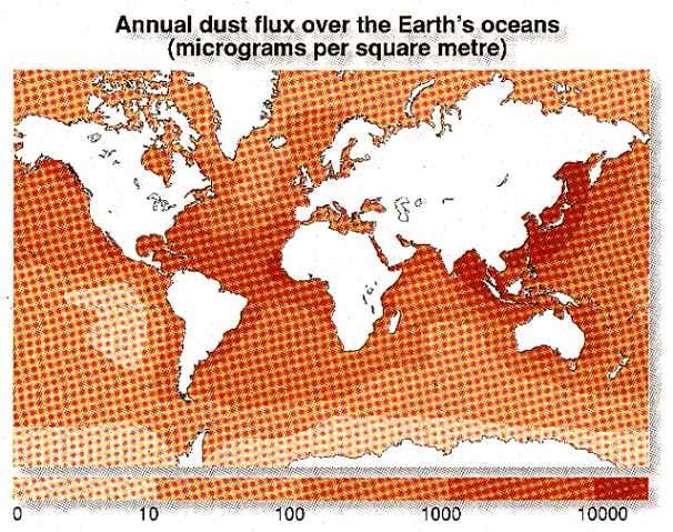 Annual dust flux over the oceans, 1994