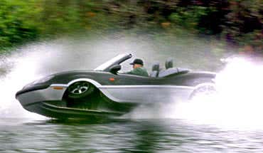 Amphibious car speeds on land and sea