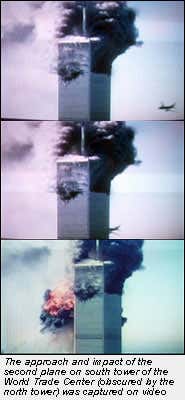 Terrorists crash aeroplanes into World Trade Center and Pentagon