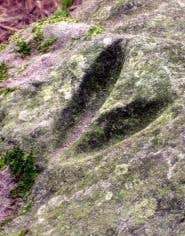 This lichen-covered rock carving resembles a heart
