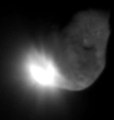 The observer craft of the Deep Impact mission took this image of the ejecta 16 seconds after impact
