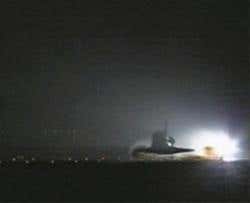 Discovery landed about an hour before dawn at Edwards Airforce Base