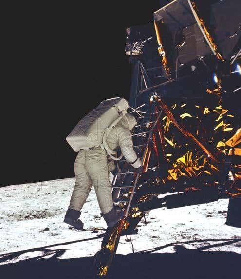 The crowning achievement for the huge Saturn V rocket came when it launched the Apollo 11 astronauts to the Moon in July 1969 – here astronaut Buzz Aldrin takes his first step onto the surface