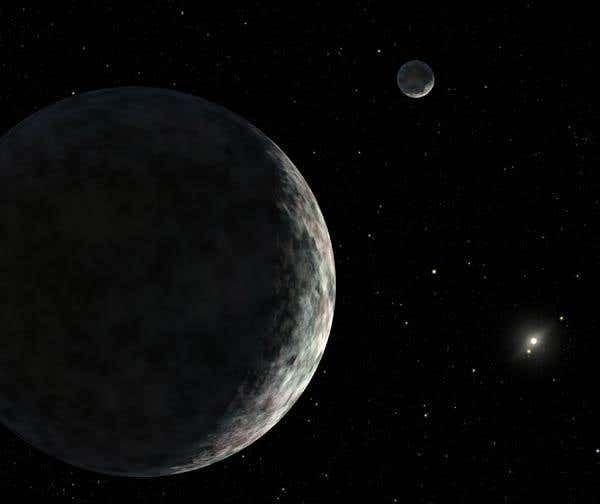 The 10th planet and its moon are extremely far from the Sun and the other planets (Artist's impression: R. Hurt, IPAC)