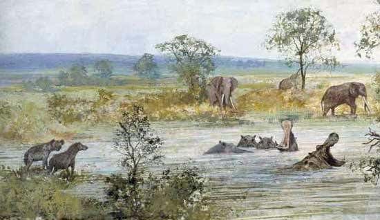 The prehistoric humans who made the tools lived alongside elephants, lions and other large mammals (Artist's impression: Natural History Museum)