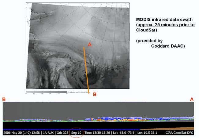 A night snow storm near Antarctica. CloudSat is the first satellite able to detect snowfall from space 