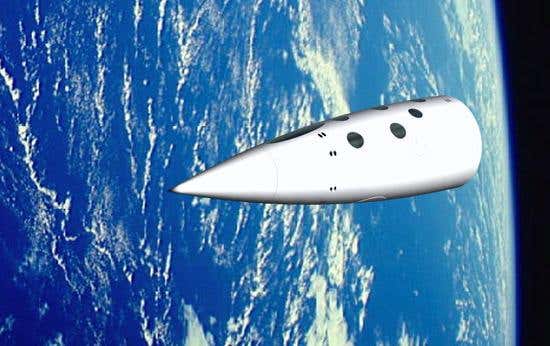 After jettisoning the main Canadian Arrow rocket stage, PlanetSpace's suborbital crew vehicle would continue on into space (Illustration: PlanetSpace)