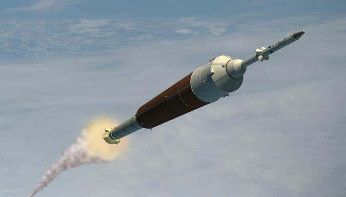 The Orion crew vehicle launches on board the Ares I launch rocket (Illustration: Lockheed Martin)