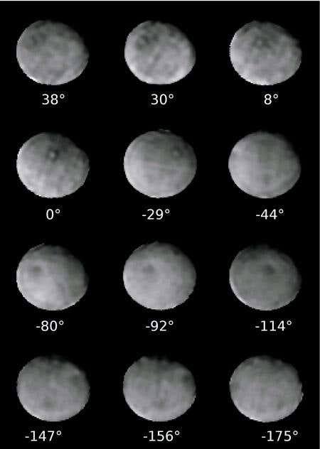 Subtle brightness variations are seen in this set of the highest resolution infrared images ever taken of Ceres, showing different sides of the asteroid 
