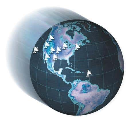 The VLBA is a network of 10 radio dishes that stretches from Hawaii to the Virgin Islands. It provides the highest resolution views of the universe at radio wavelengths (Illustration: NRAO/AUI)