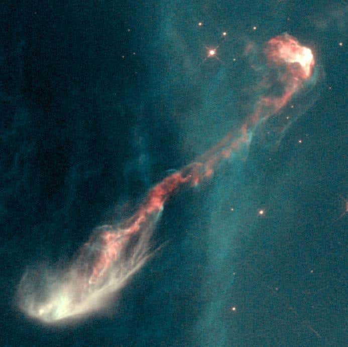Young stars like the one that produced the new nebula in LDN 1415 expel matter in jets, which glow as they collide with surrounding material, as in this object called HH 47 in the Gum Nebula 