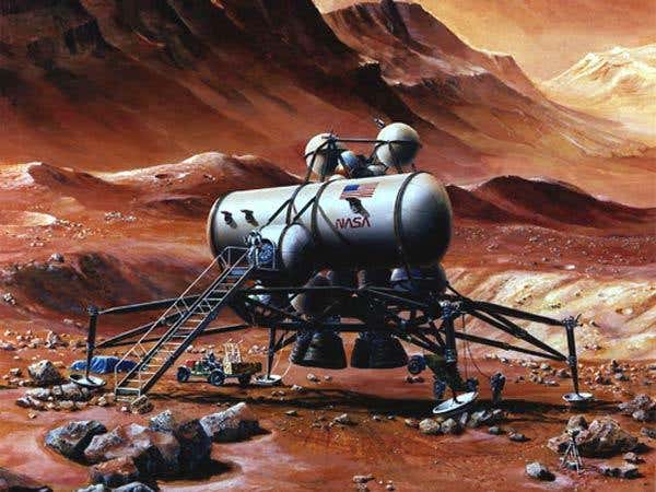 Future bases on the Red Planet could be covered in the power skins, which would become activated by the Martian wind (Illustration: NASA/John J Olson)
