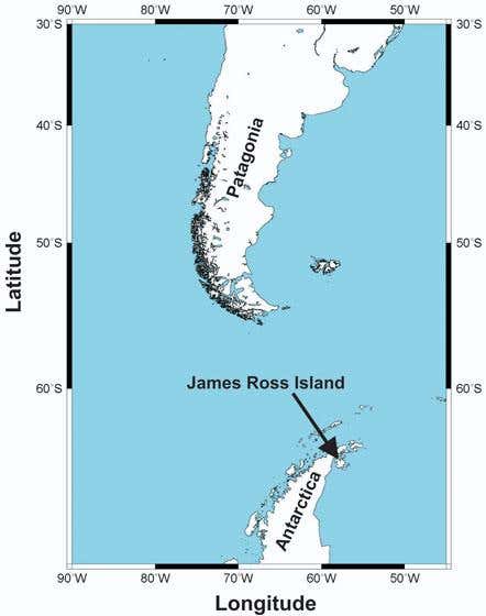 The ice core was extracted from James Ross Island, at the tip of the Antarctic Peninsula 
