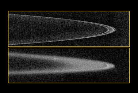 The boulders and dust in Jupiter's faint rings are kept in line by the tiny moons Metis and Adrastea 