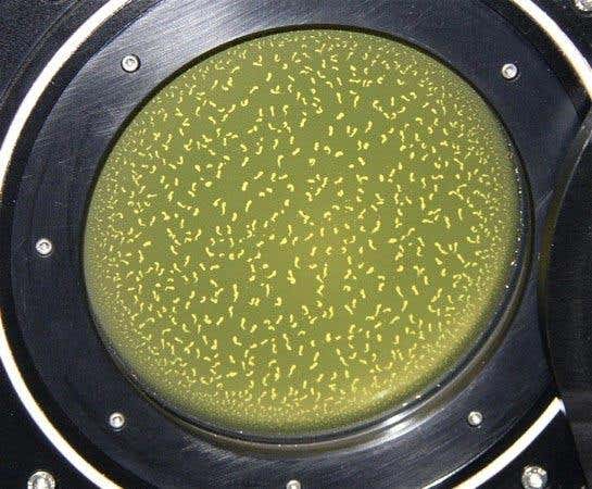 Vaporised plastic and resin condensed on this window into the GNIRS instrument 