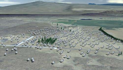 The Allen Telescope Array being built in California, US, will observe large swathes of the sky and could turn up many of the mysterious radio bursts (Illustration: Isaac Gary)