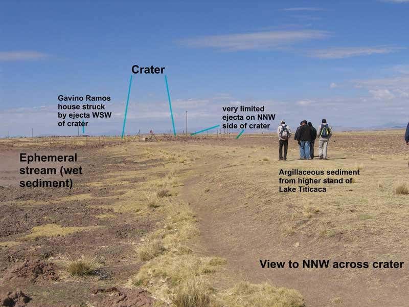 A house near the crater was struck by ejecta from the impact 