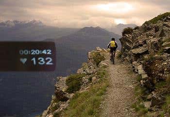 Adding 7 grams to a pair of sunglasses lets them display data in an athlete's peripheral vision. Here the view through just the left eye is shown, with both eyes open the display is less obtrusive. 