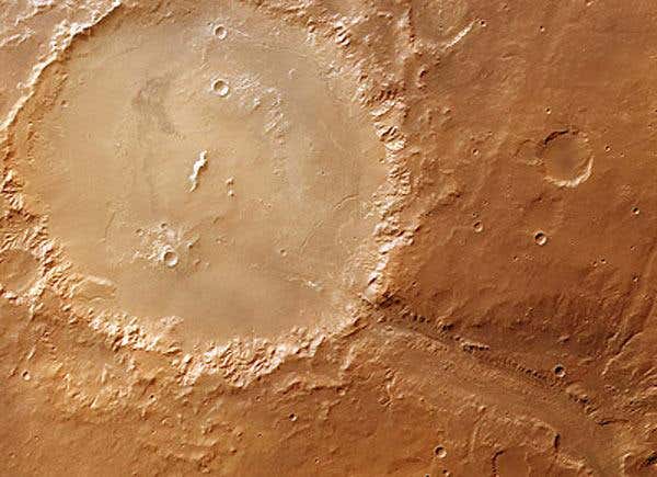 Holden Crater appears to be an ancient lakebed with layered clay-rich sediments