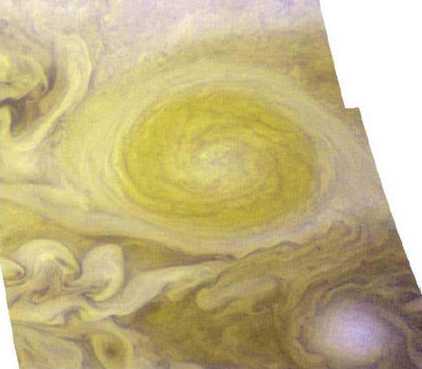 Jupiter's Red Spot Junior appears in this image combining observations by the Hubble Space Telescope and the New Horizons spacecraft 