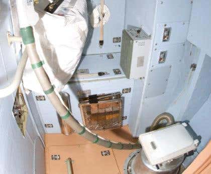 The station's sole toilet is inside the Zvezda service module 