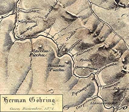 An 1877 book by German geologist Herman Göhring, lost for many years, contained this map, dated 1874. It clearly indicates two peaks, 