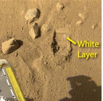 A practice dig on Tuesday revealed a white layer in the soil that might be ice