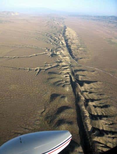 An aerial view of Elkhorn Scarp, central California, reveals the linear nature of the San Andreas fault 
