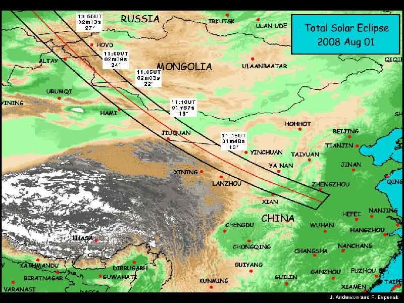 The eclipse tracked from Canada through China (Illustration: NASA)