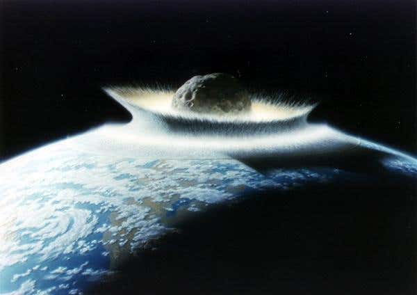 Illustration of asteroid smashing into Earth