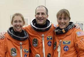 Space shuttle crew practices for upcoming launch