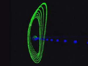 Another view of 2002 AA29’s trajectory, this time looking along the Earth's orbit. The Sun is off the image to the right. Although trapped in the neighbourhood of our planet, 2002 AA29 loops safely around us, hence the name