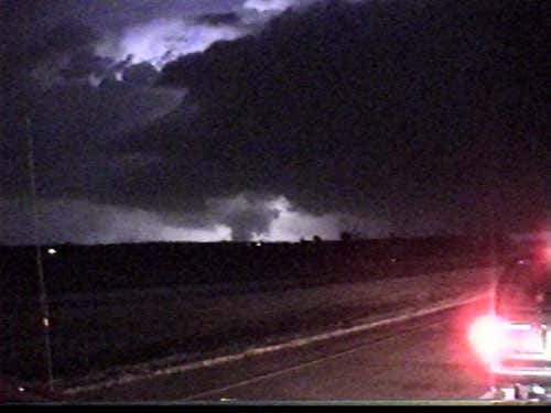 Some of the storm structure can be seen from this tornado-hunter image, taken from the chase vehicle