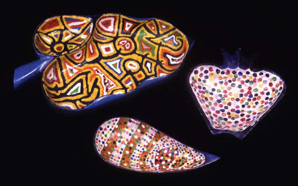 VW also compulsively painted geometric designs on figures, often 20 or more copies of each figure 