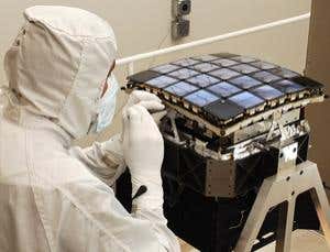 Kepler's camera, the largest to be flown in space, contains 42 different charged-coupled devices (CCDs) paired in square-shaped modules. When the telescope was deployed, the team oriented the telescope so that the black structures between the devices blocked out the brightest stars, to prevent saturation of the camera pixels 