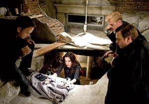 The Angels And Demons cast fret about antimatter bombs: from left, Tom Hanks, Ayelet Zurer, Thure Lindhardt, Ewan McGregor 