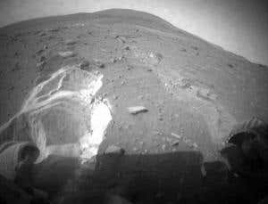 NASA's Spirit rover has been struggling to move in loose sand for several weeks. It took this image on 6 May, after having moved just 36 centimetres since 26 April