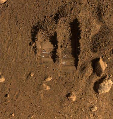 Marks left by the Phoenix Lander's scoop, after soil samples were taken