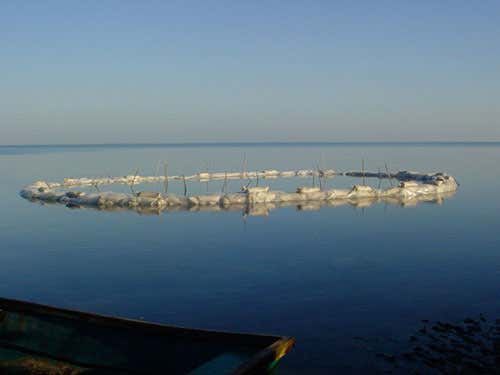 The village of Los Buchillones in northern Cuba is now 150 metres out to sea. This photo shows the  dyked excavation area, as it was in 2004 