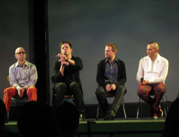From left to right, scent opera creator Stewart Matthew, composers Nico Muhly and Valgier Sigurdsson and perfumist Christophe Laudamiel discuss their work
