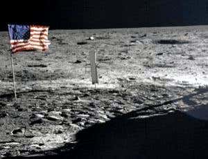 Neil Armstrong touching down on the lunar landscape 