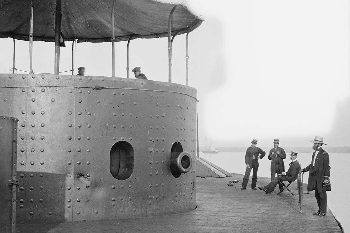 2nd Deck and Turret of U.S.S. Monitor seen from Bow, James River, Virginia, July 1862