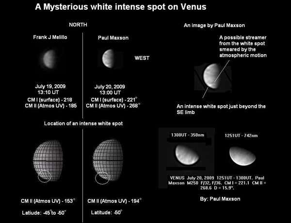 A new, bright spot in the clouds of Venus was found by amateur astronomer Frank Melillo on 19 July (Illustration: Melillo/Maxson/ESA/University of Wisconsin-Madison/ALPO)