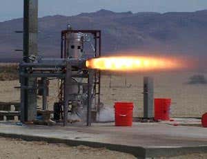 A test firing of the 15.2 centimetre rocket in the Mojave Desert