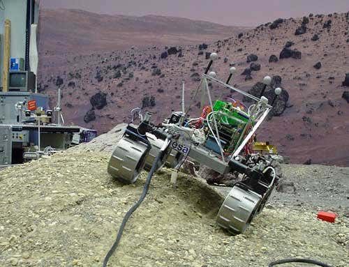 This prototype Mars rover is being put through its paces in a 90 square-metre sandpit in the Netherlands