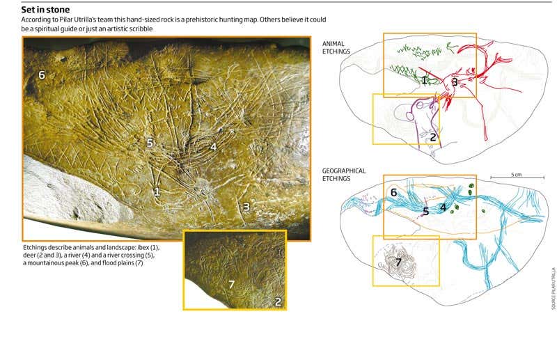 Above recognisable depictions of reindeer, a stag and some ibex are what Utrilla's team believe is a representation of the landscape surrounding the cave 