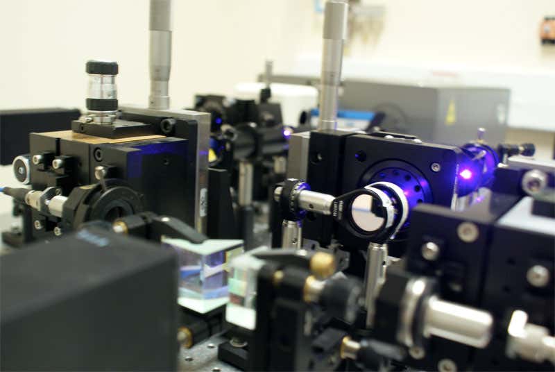 The equipment needed to produce and measure the photons that are sent through the chip