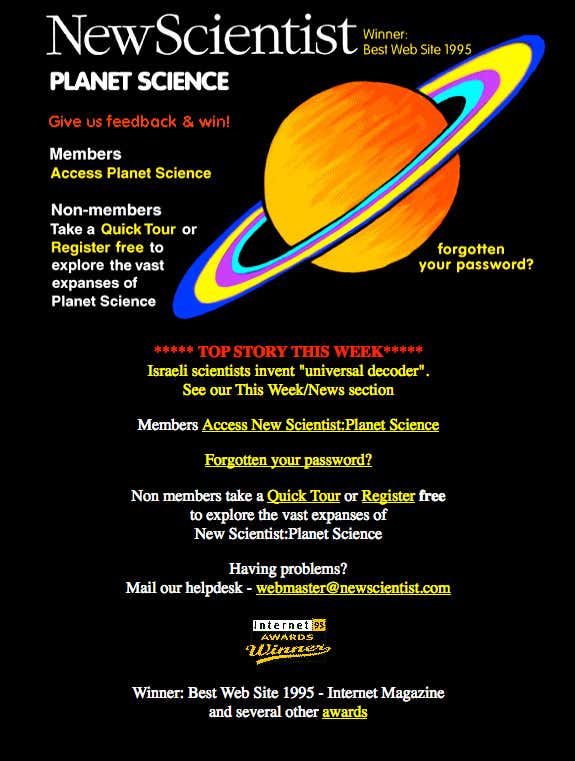 12 November 1996: How newscientist.com looked in its early days. This design was declared