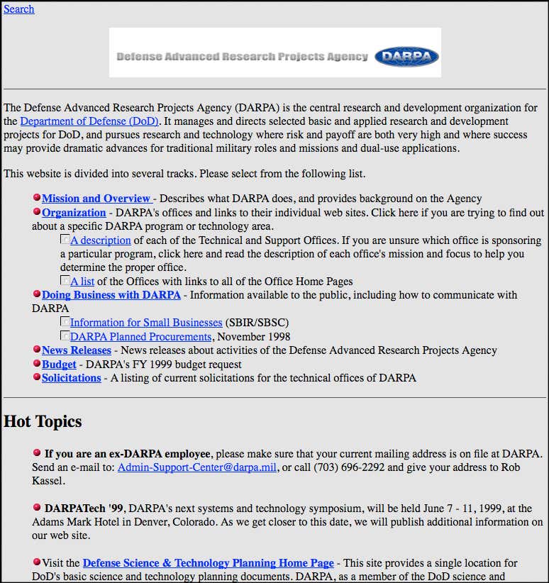 2 December 1998: It may have invented the internet, but DARPA's first website was a cautious start in design terms
